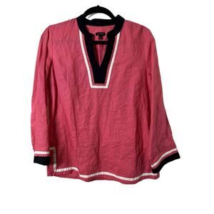 Talbots Blouse Womens Size Small Pink Tunic 3/4 Sleeves V-Neck